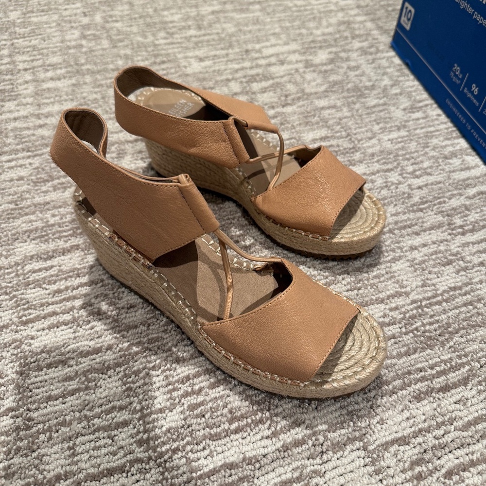 Eileen Fisher Heels - 7.5 (Net bottoms with tan leather) - Excellent Condition!